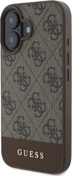 Mbështjellës Guess 4G Bottom Stripe për iPhone 16, Kafe