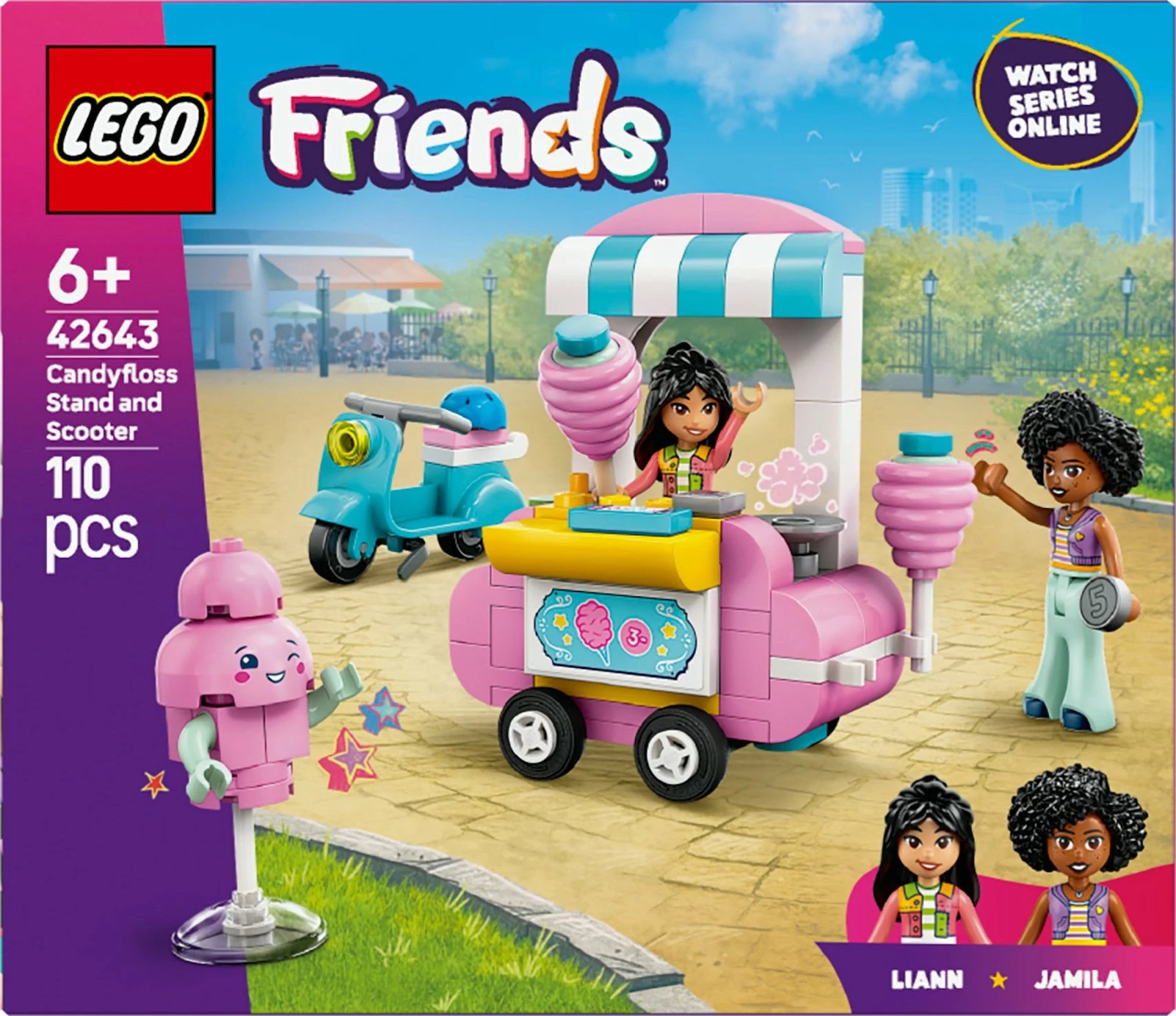 Set ndërtimi LEGO Friends 42643, kioskë sheqerka pambuku dhe skuter, 110 pjesë, shumëngjyrësh