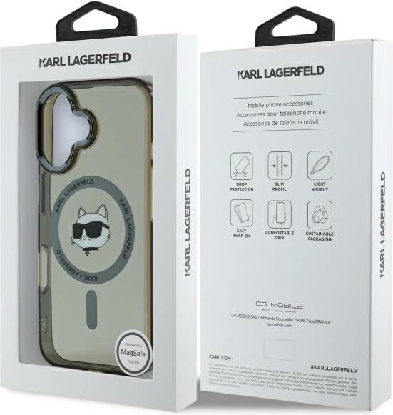 Mbështjellës Karl Lagerfeld IML Metal Choupette Head MagSafe për iPhone 16, Zi