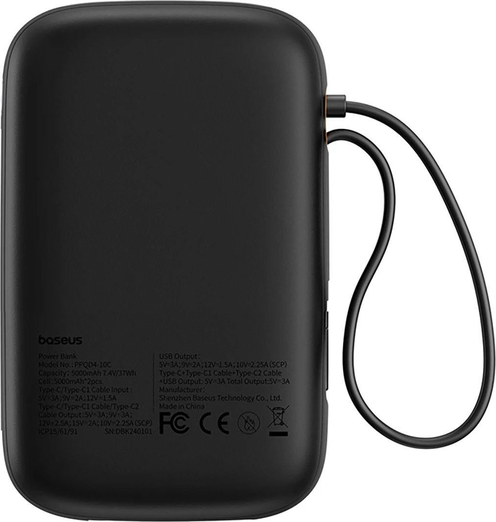 Powerbank Baseus QPow 2, 10000mAh, 30W, me kabllo USB-C të integruar, Ekran LED, e zezë Powerbank Baseus QPow 2, 10000mAh, 30W, me kabllo USB-C të integruar, Ekran LED, e zezë