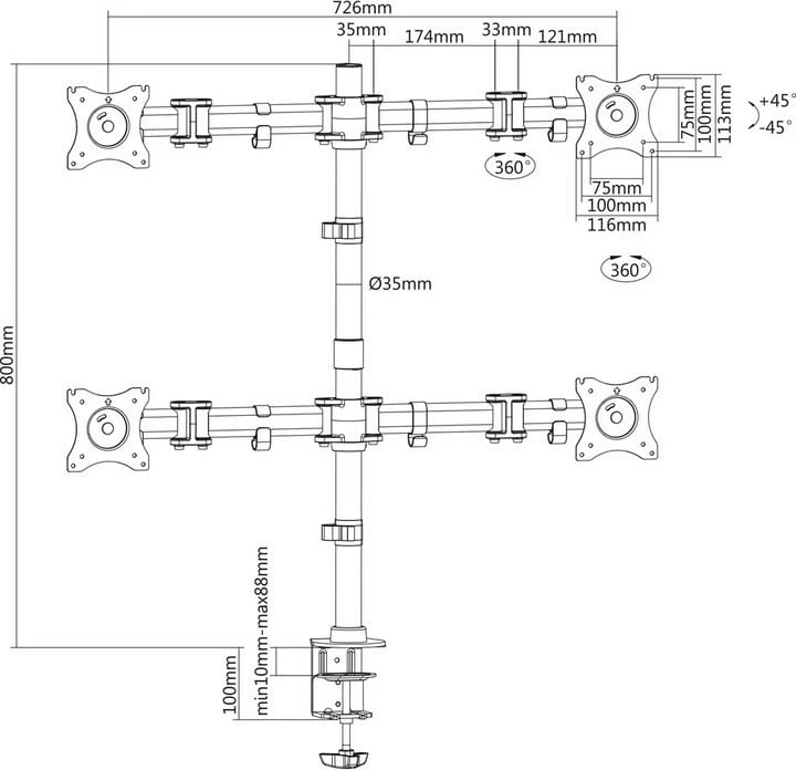 Mbajtëse për katër monitorë 17"-27" STELL SOS 1040 - E zezë