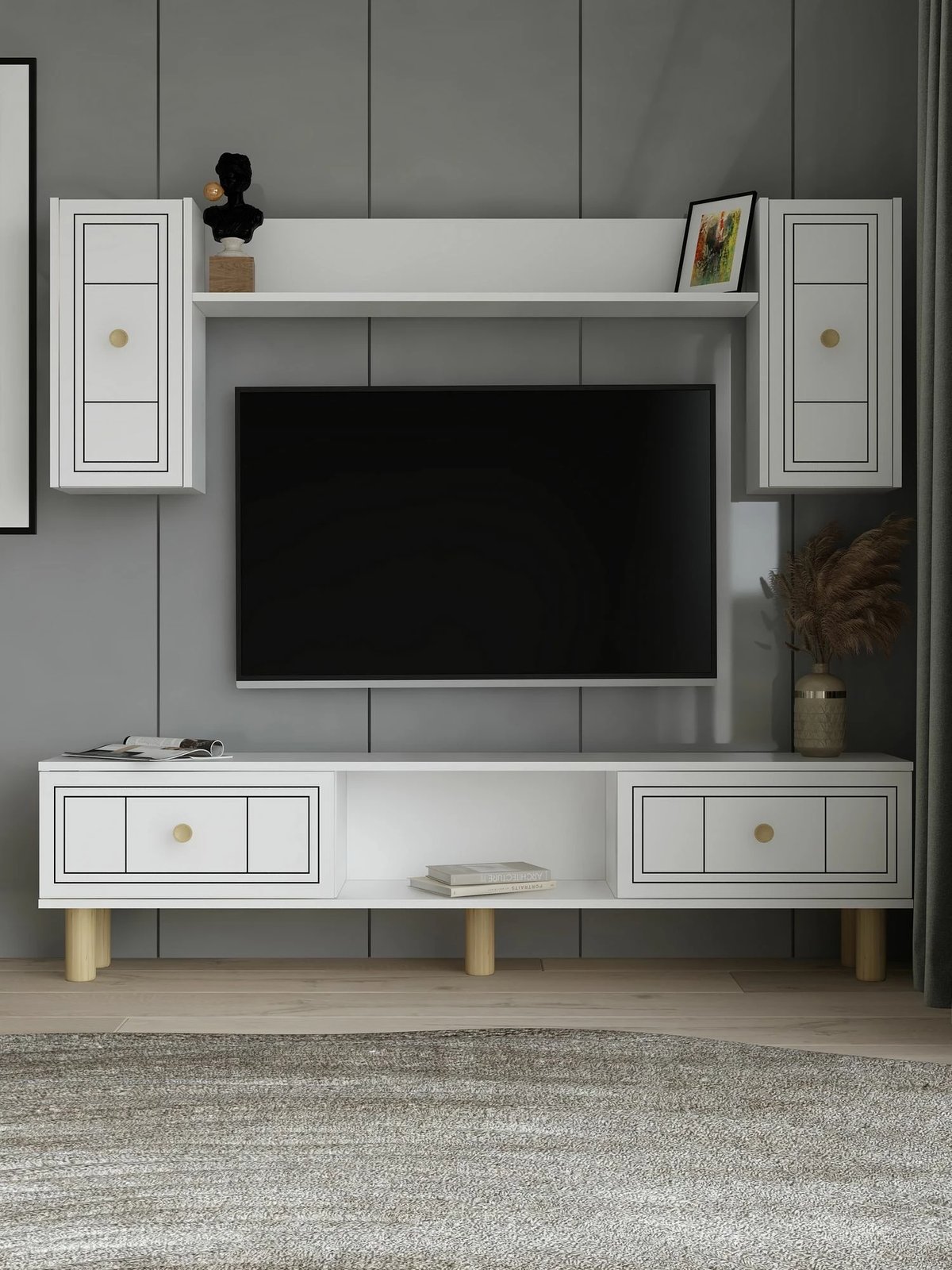 Komodë TV Dario Bohem, ngjyrë e bardhë, Skye Decor