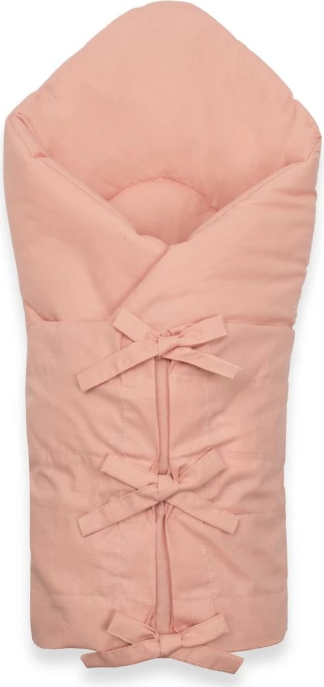 Mbështjellëse klasike me lidhëse për bebe, New Baby, 70x70 cm, pambuk 100% me mbushje antialergjike, rozë e vjetër