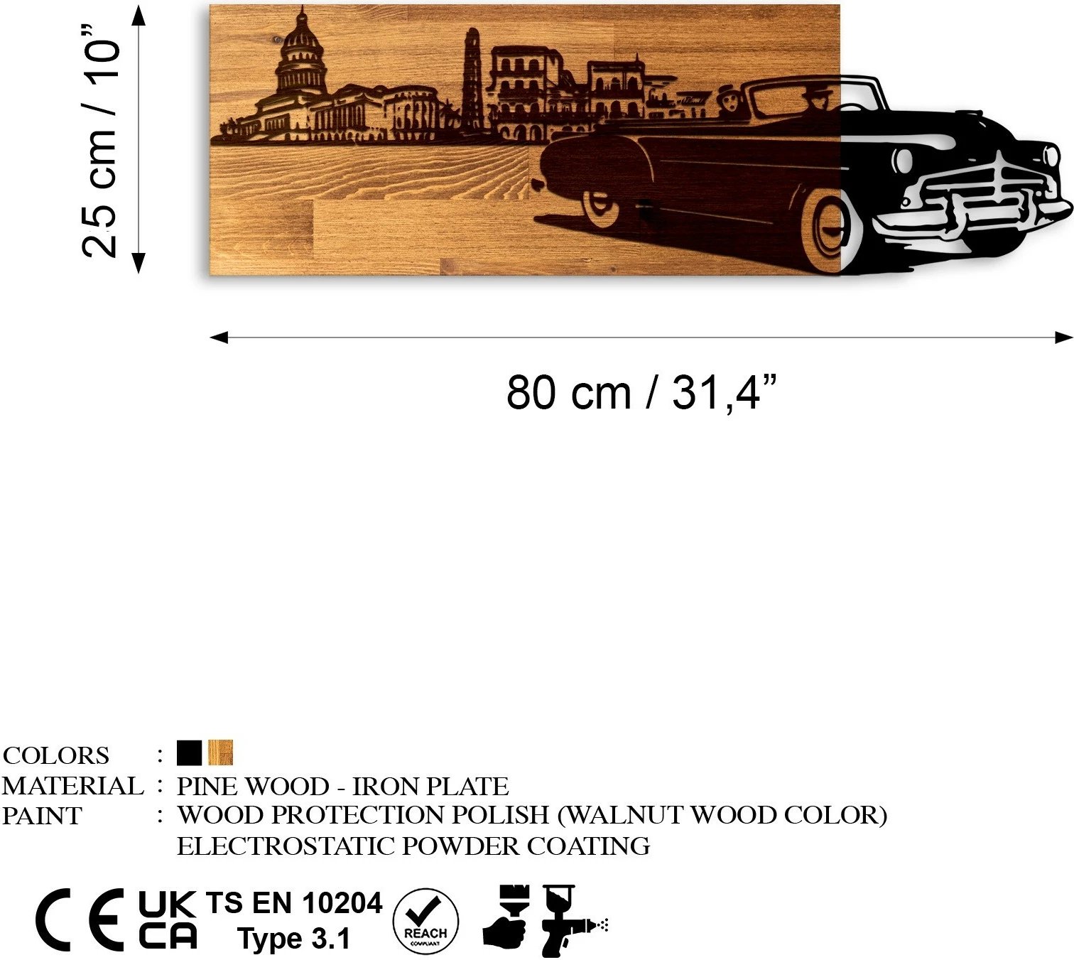 Aksesor dekorativ muri prej druri, stil klasik, ngjyrë arre dhe e zezë, Wallity