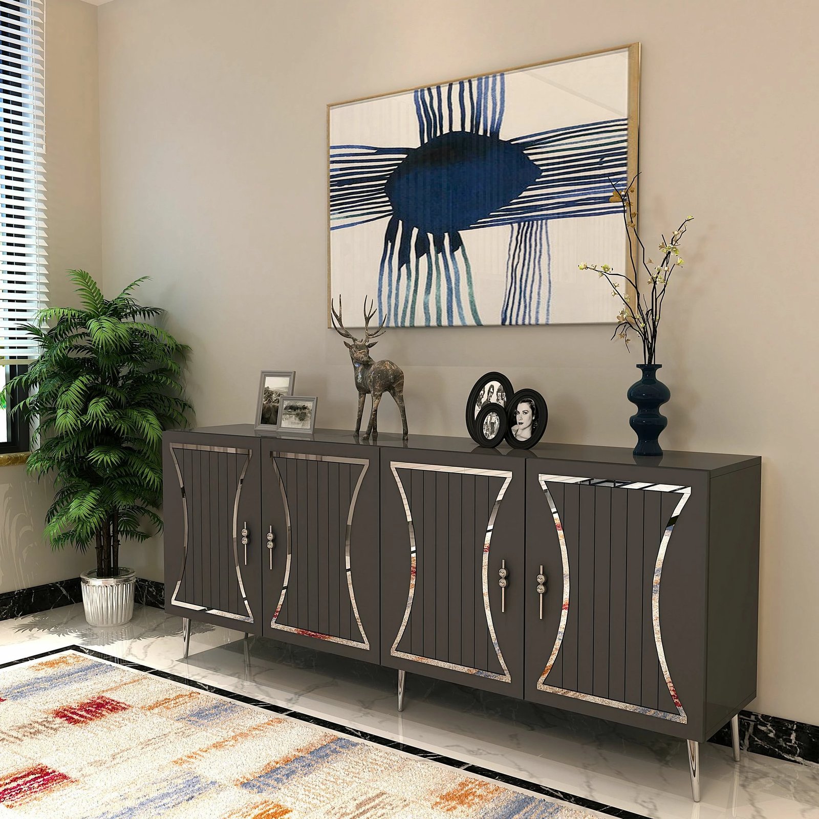 Konsol Skye Decor, ngjyrë antracit dhe argjendi