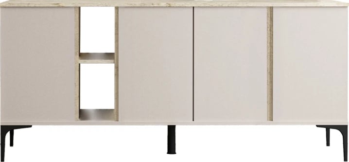 Sideboard Vetine ngjyrë gri-bezhë, sipërfaqe me pamje mermeri, 180x45x80cm