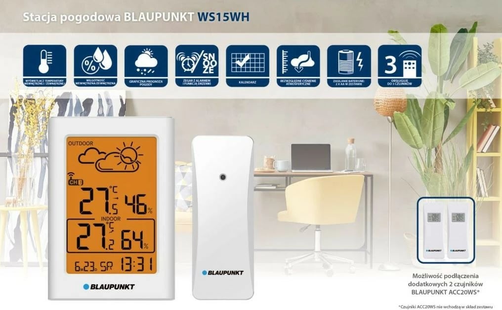 Stacion moti Blaupunkt WS15WH, me sensor të jashtëm, i bardhë