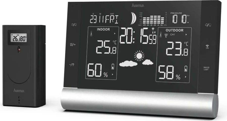 Stacion moti Hama Black Line Plus, me sensor të jashtëm, i zi