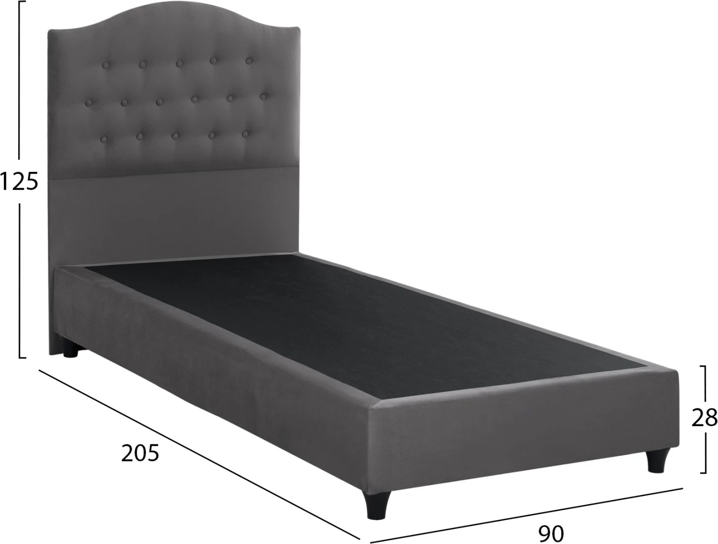 Krevat MALENA, kadife gri, 90x200