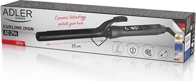 Mërdredhëse flokësh, Adler, AD 2114, 25 mm, ekran LCD, kontroll digjital i temperaturës, veshje qeramike, gri/zezë