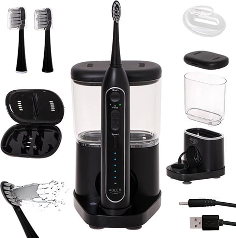 Furçë dhëmbësh sonike me irigator 2-në-1, Adler AD 2180, depozitë 500 ml, USB-C, e zezë