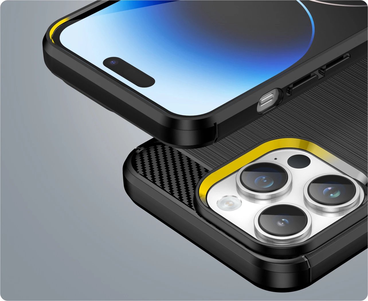 Mbështjellës Hurtel Carbon Case për iPhone 14 Pro, TPU, i zi