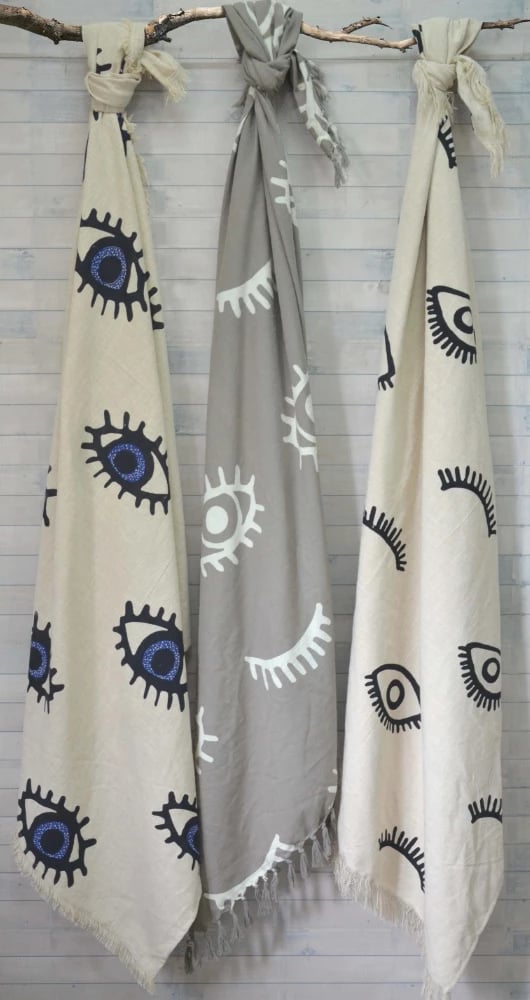 Batanije dekorative Eyes White, pambuk, e bardhë-e zezë, 130x170cm