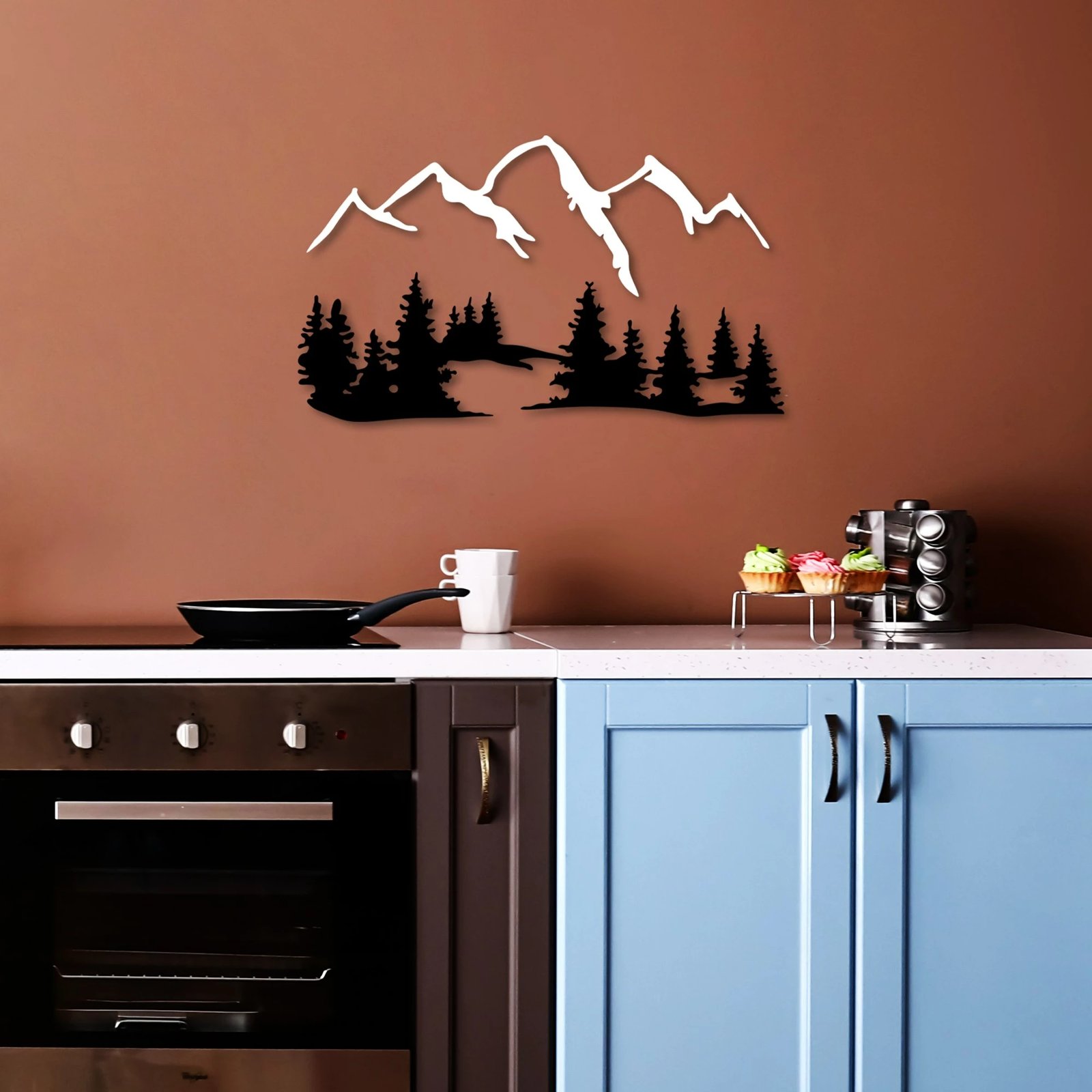 Aksesor dekorativ metalik për mur, dizajn natyrë dhe male, Wallity - 2