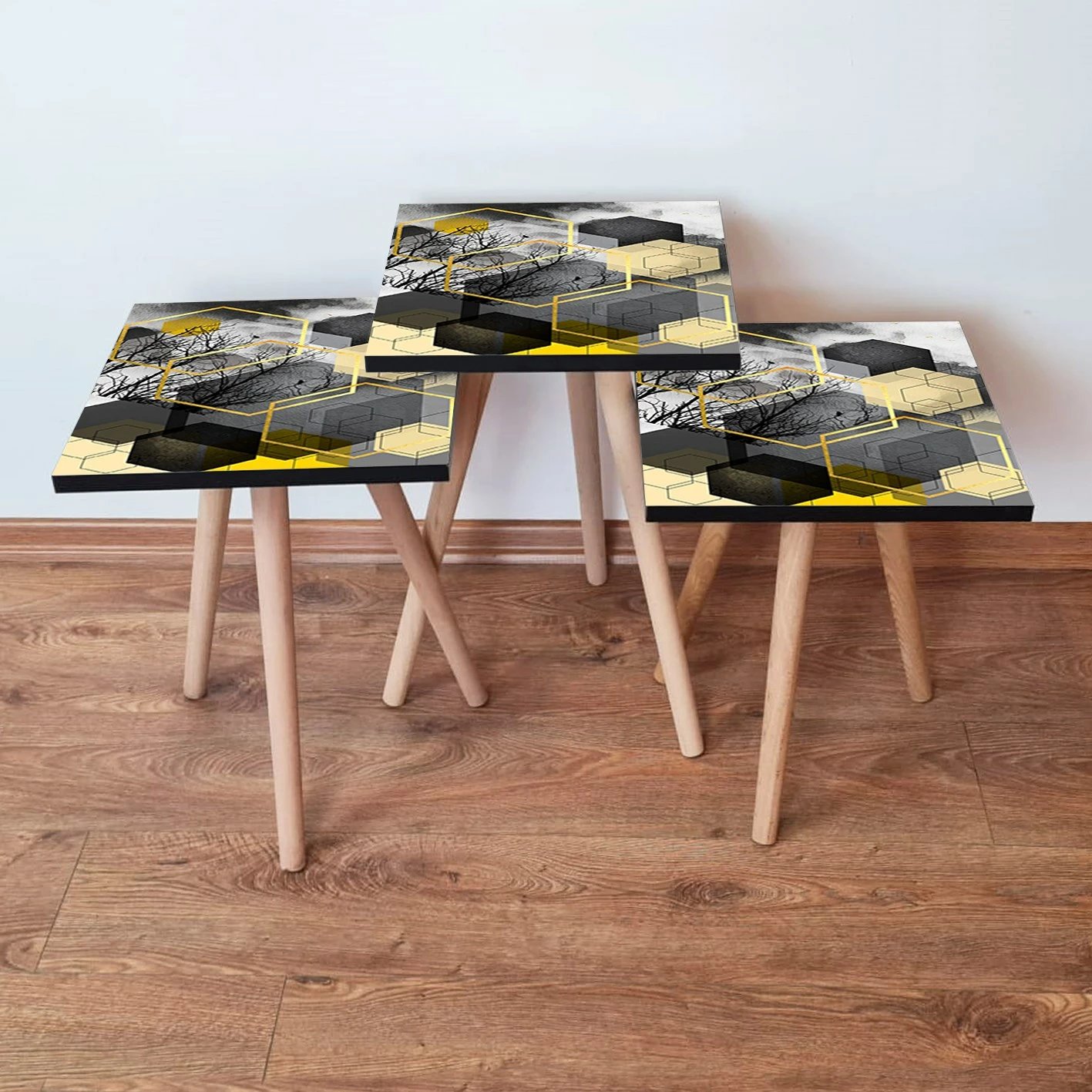 Set tavolinash të vendosshme (3 copë), Skye Decor, 3Shp162, ngjyrë e zezë