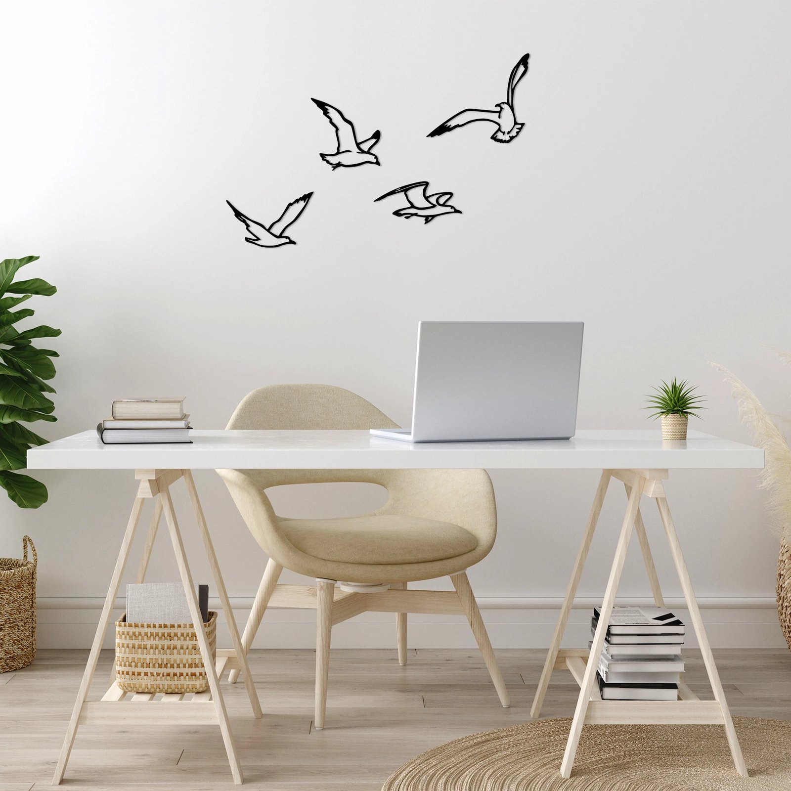 Aksesor metalik dekorativ për mur, zogj, Wallity, ngjyrë e zezë, 4 copë, 443