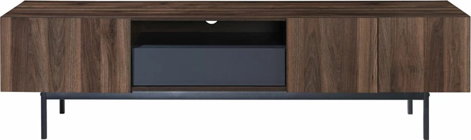 Komodë TV Grooves, 3 dyer, 1 sirtar, ngjyrë arre-gri, 180x40x50cm