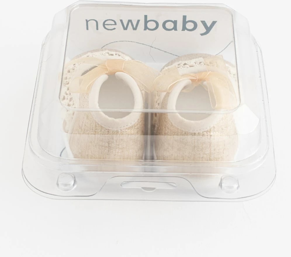 Papuçe bebe me dantellë, New Baby, 3–6 m, kafe