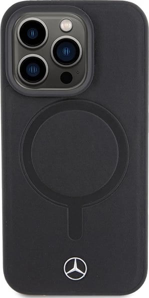 Mbështjellës Mercedes Smooth Leather MagSafe për iPhone 15 Pro, i zi