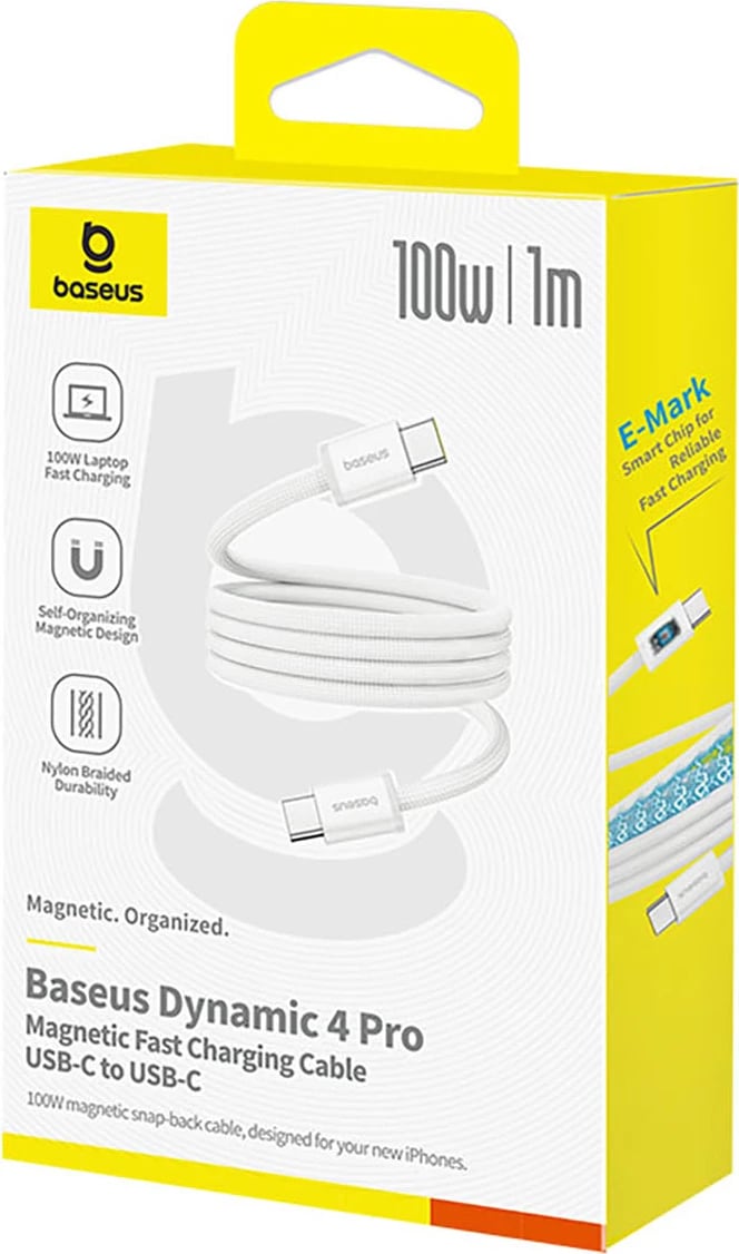 Kabllo USB-C në USB-C Baseus Dynamic 4 Pro, 1m, 100W, E bardhë