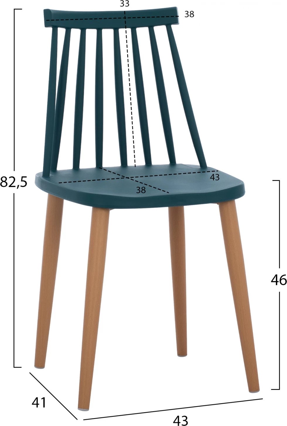 Karrige ngrënieje Vanessa blu me këmbë metalike 43x41x82,5 cm., set prej 4 copë