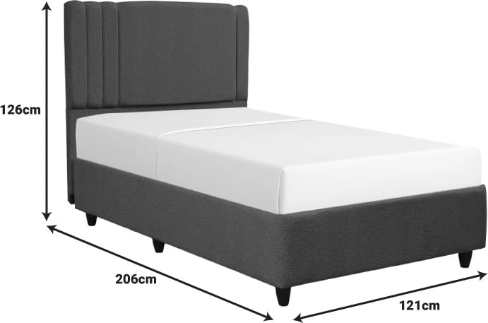 Krevat me hapësirë për depo, Lineo, boucle, ngjyrë antracit, 120x200cm