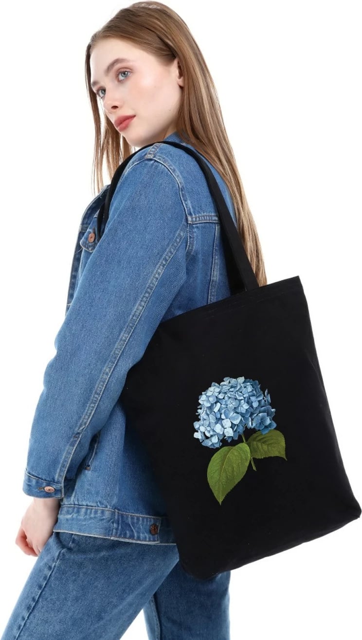 Qese tote Zoozie Bags, 1542, ngjyrë e zezë, pambuk, lule