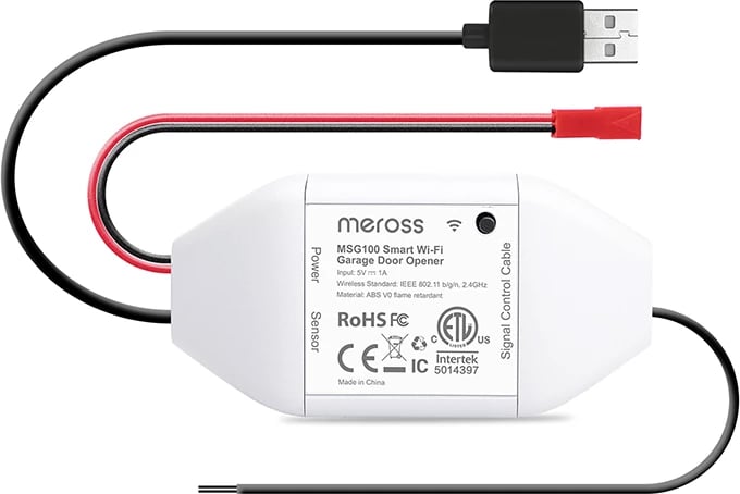Switch i mençur për derën e garazhit, Meross MSG100HK-EU, Wi‑Fi 2.4GHz, HomeKit/Google/Alexa, sensor dere