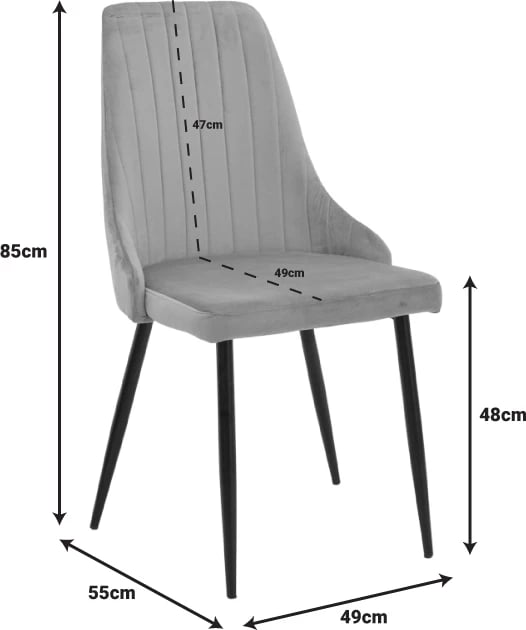 Karrige Azori kadife, bezhë-gri, këmbë metalike të zeza, 49x55x85cm (set prej 2 copash)