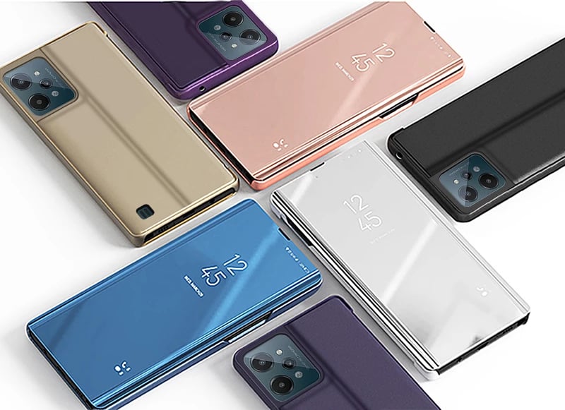 Mbështjellës Hurtel Clear View Case për Realme C31, me kapak, i zi