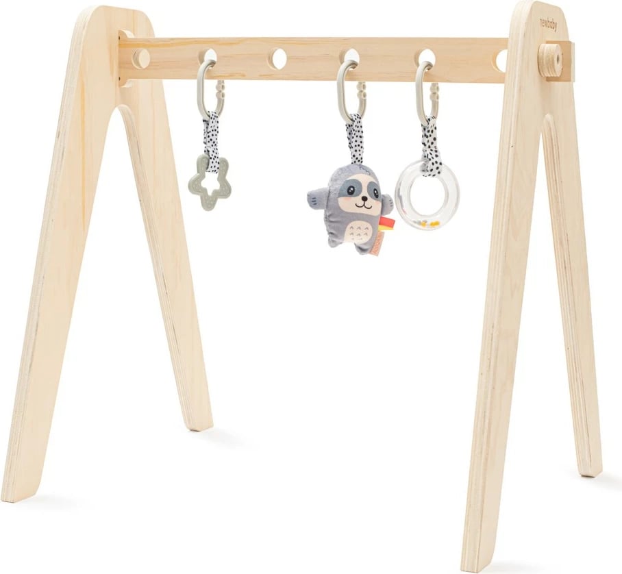 palestrë druri edukative për bebe, New Baby, me lodra varëse, 60x58x2 cm, bezhë