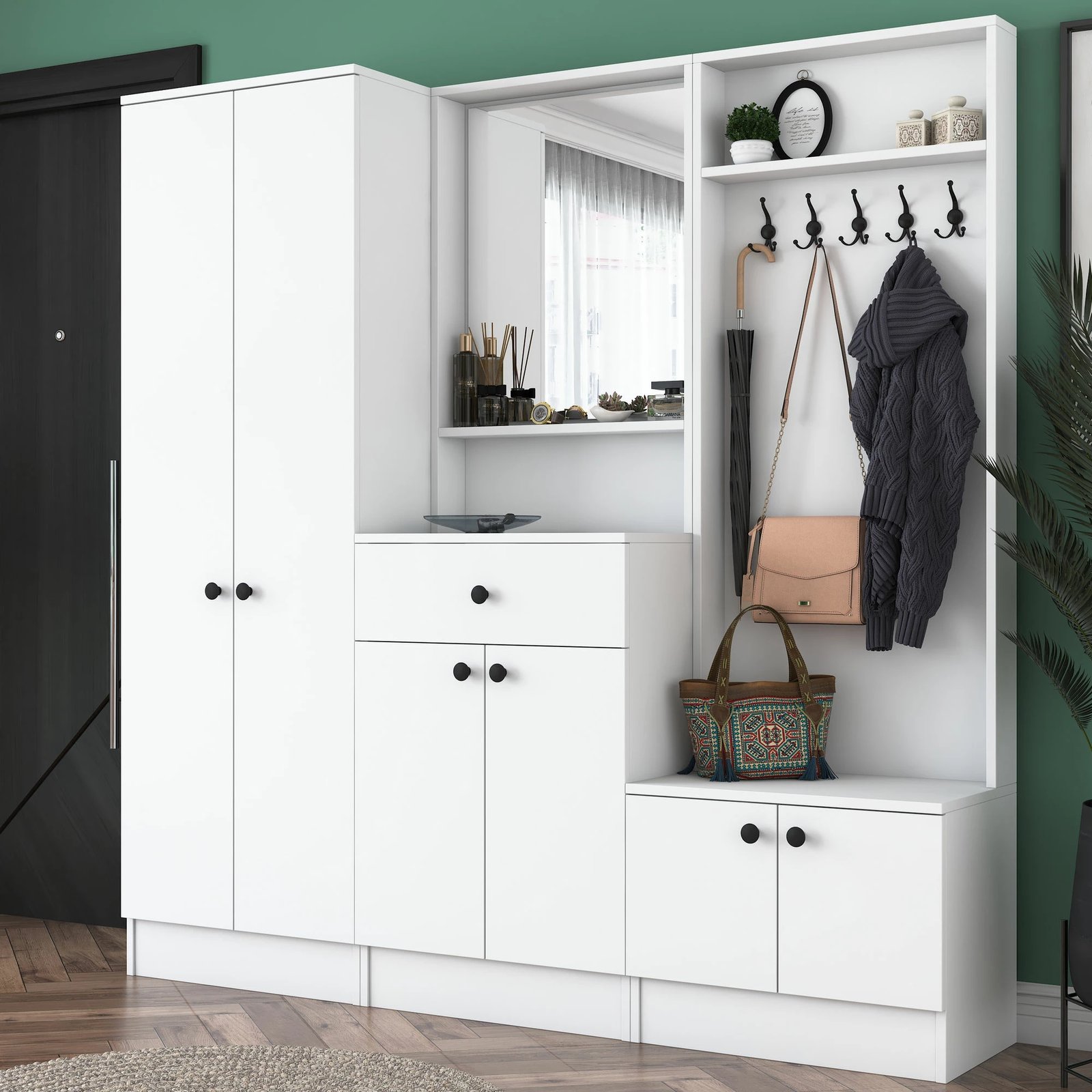 Stendë për korridor, stil skandinav, ngjyrë e bardhë, M3 - 1559