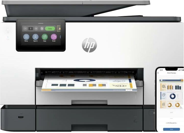 Printer multifunksional inkjet, HP OfficeJet Pro 9130b (4U561B#629), 24–27 ppm, me fax, i bardhë/gri