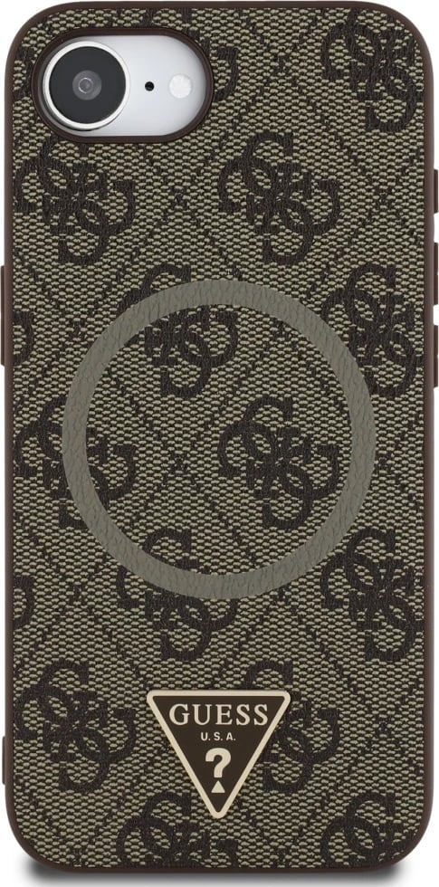 Mbështjellës Guess 4G Ring Triangle Logo MagSafe për iPhone 16e, Kafe