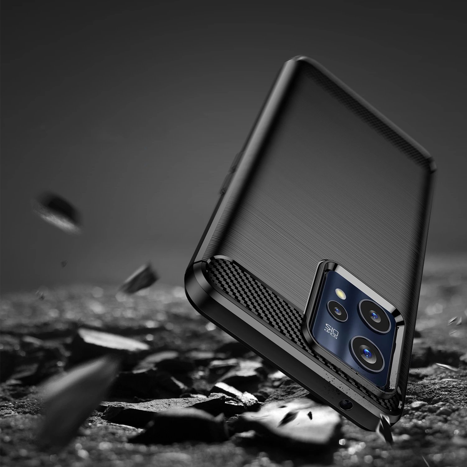 Mbështjellës Hurtel Carbon Case për Realme 9 Pro+, i zi