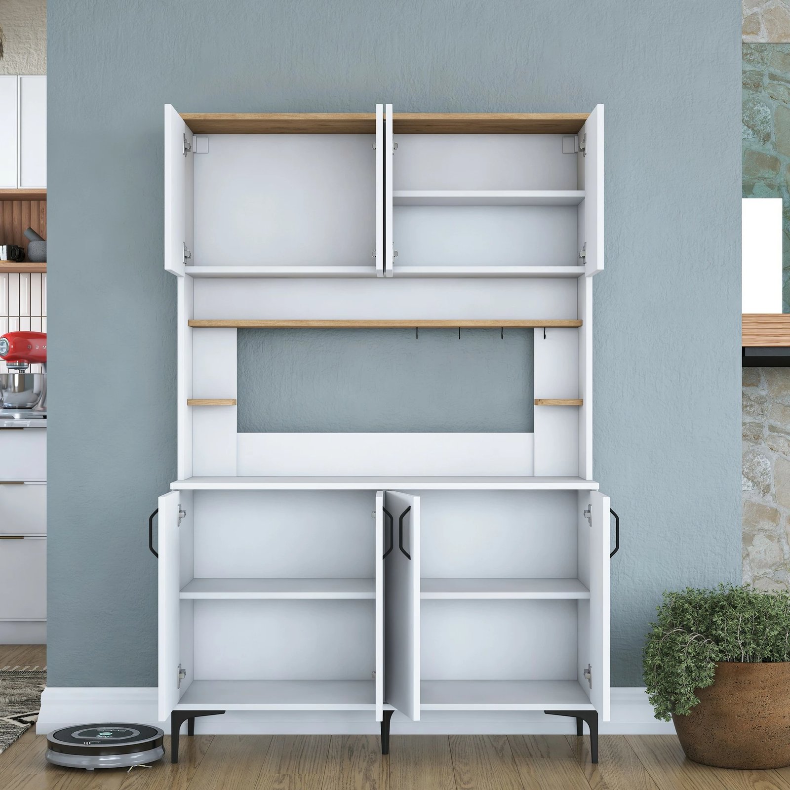 Dollap multifunksional Hanah Home, JE176 - 3291, ngjyrë e bardhë dhe arre