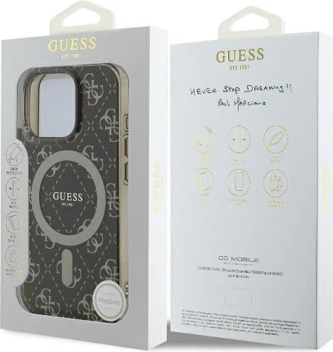 Mbështjellës Guess IML 4G Background MagSafe për iPhone 16 Pro Max, Kafe