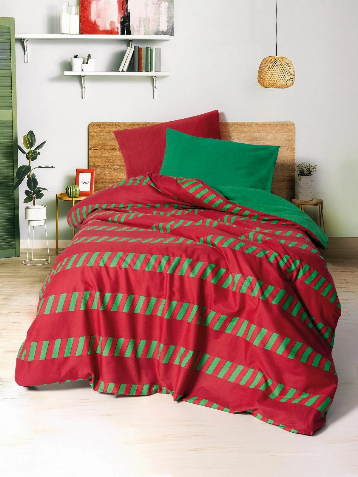 Set mbulesë jorgani Ranforce Single XXL, L'essentiel, Holly, e gjelbër dhe e kuqe