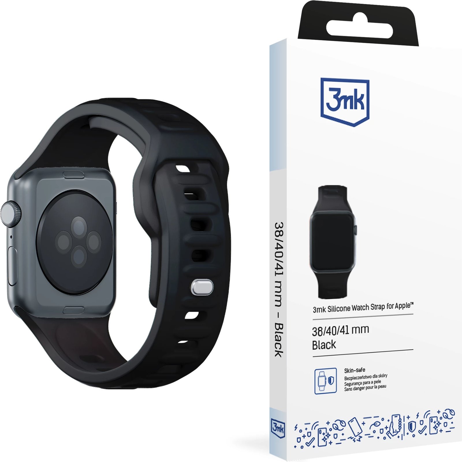 Rrip silikoni për Apple Watch 3mk, 38/40/41mm, i zi