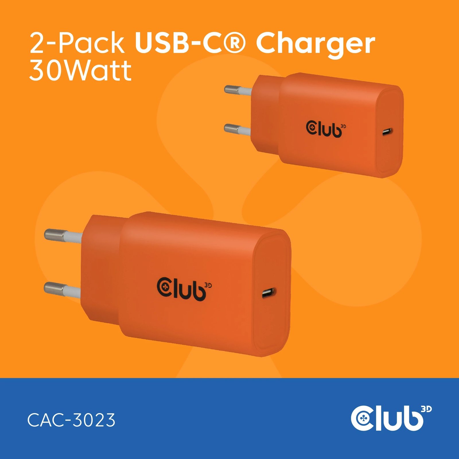 Karikues USB-C Club3D CAC-3023 30W, 2 copë, portokalli