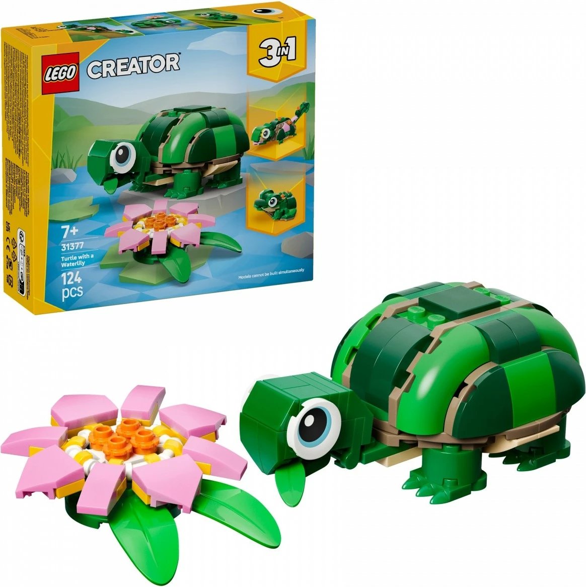Set LEGO Creator, 31377 Turtle and Water Lily Flower, 124 pjesë, 3-në-1, 7+
