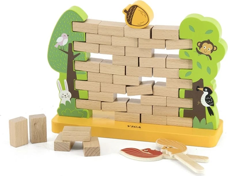 Lojë druri mur, Viga, set me 40 tulla, për 2 lojtarë, faget, për fëmijë 3+, multingjyrë