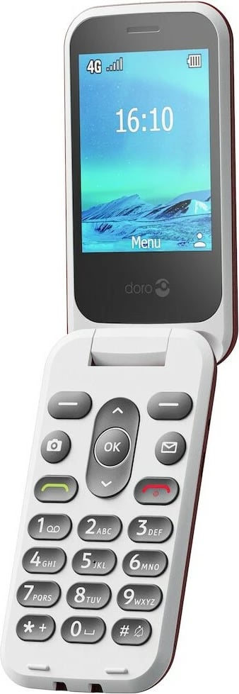 Celular Doro 2820, Clamshell, Single SIM, 2.8", Bluetooth, 1000 mAh, Kuq, Bardhë