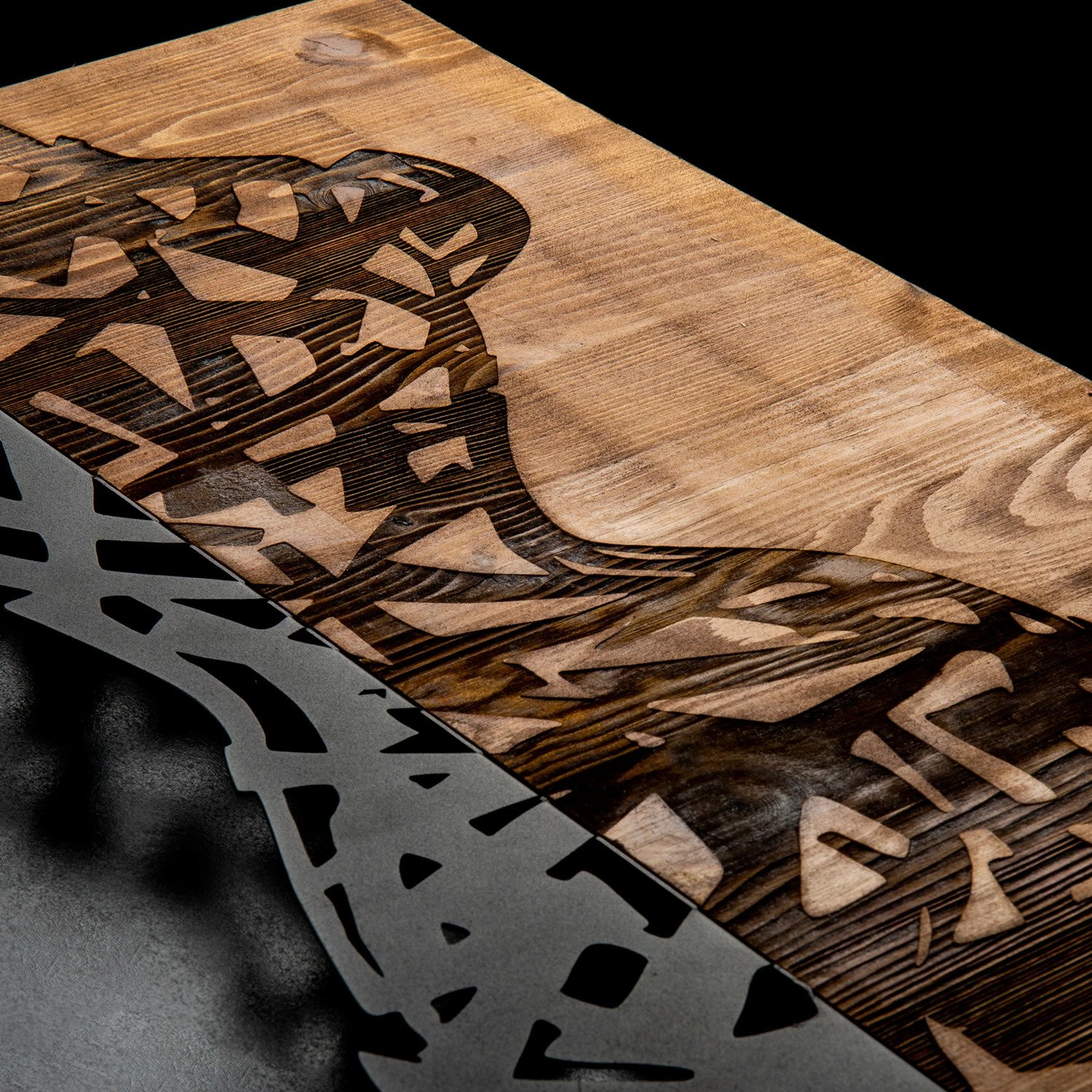 Aksesor dekorativ prej druri për mur, Wallity, Paramparca, ngjyrë e zezë dhe arre, 36x60cm