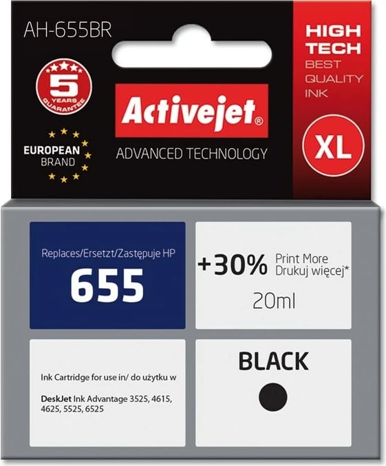 Ngjyrë zëvendësuese Activejet AH-655BR për printer HP, 20ml, e zezë