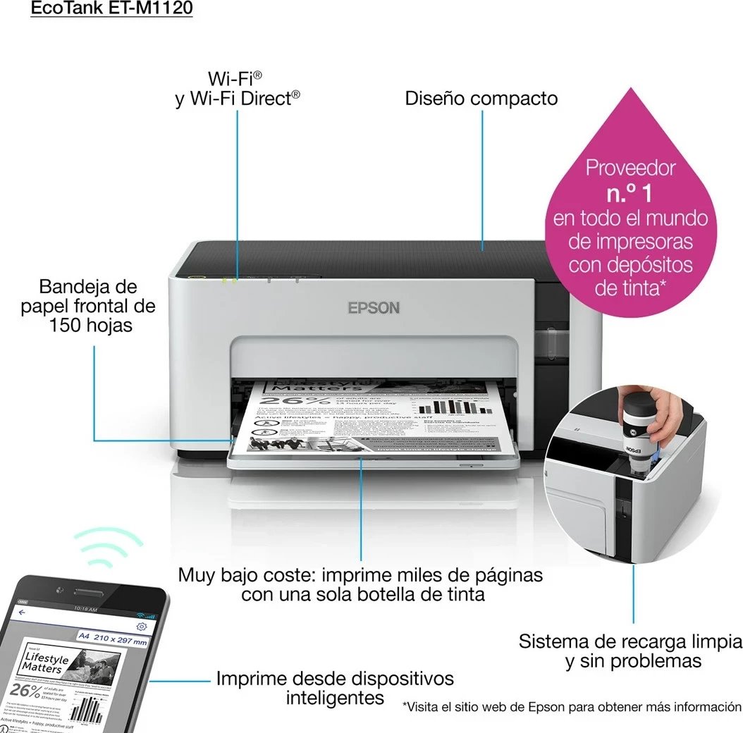 Printer Epson EcoTank M1120, Inkjet, A4, Wi-Fi, E zezë Printer Epson EcoTank M1120, Inkjet, A4, Wi-Fi, E zezë