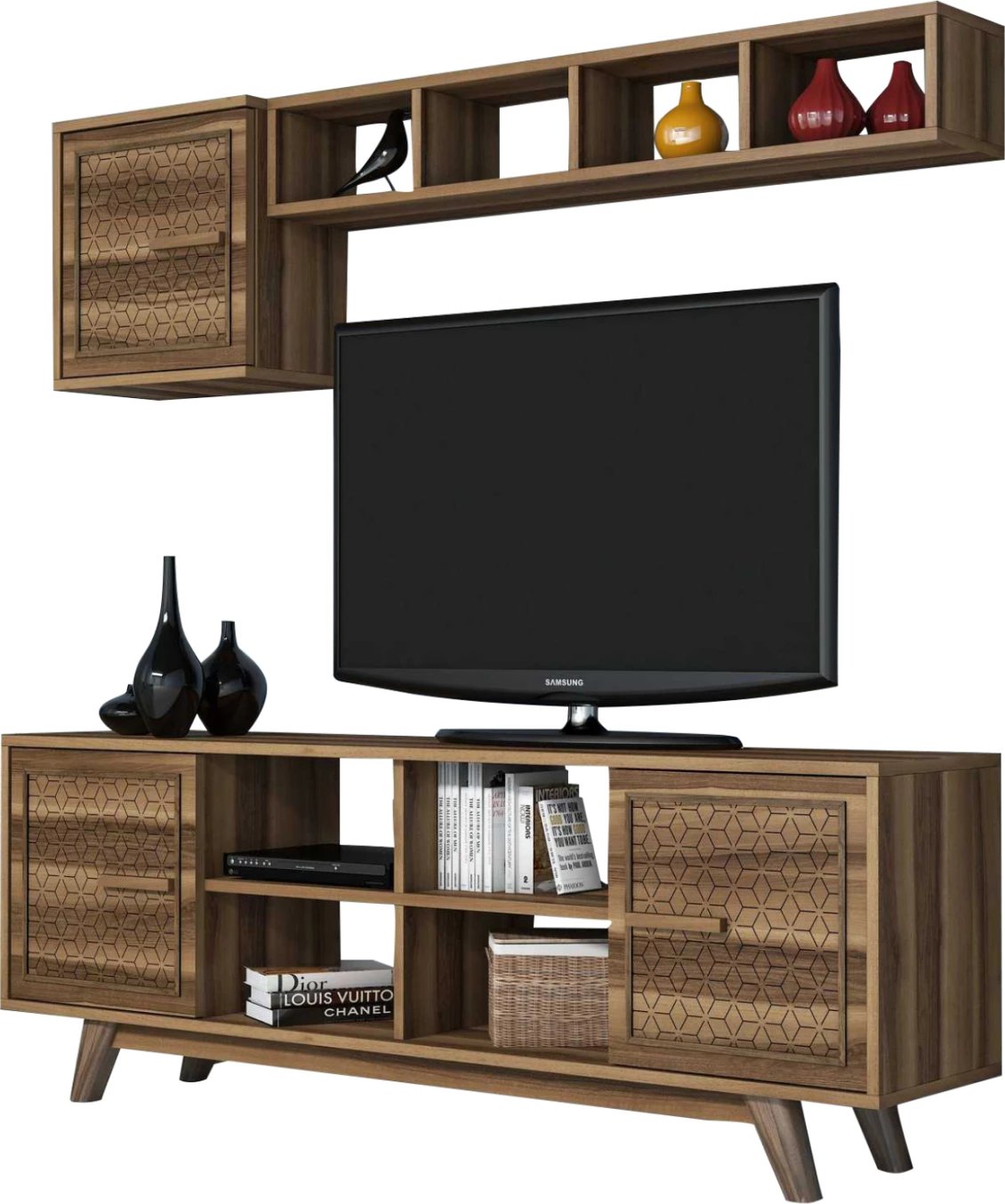 Set mobiljesh TV FH9513.01 melaminë ngjyrë arre 160x35x56.2Hcm