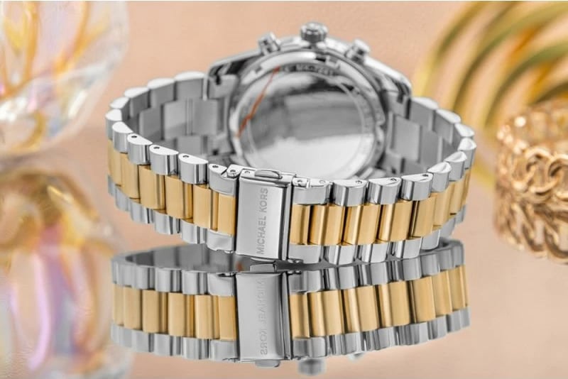 Orë dore për femra Michael Kors, argjendtë-ari me të gjelbërt