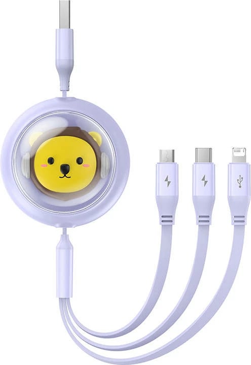Kabllo karikimi 3-në-1 Baseus, USB në USB-C, Micro USB, Lightning, 1.1m, vjollcë