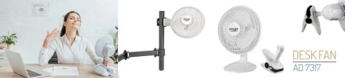 Ventilator tavoline Adler AD 7317 15 cm 2 shpejtësi 30W me bazë dhe kapëse i bardhë
